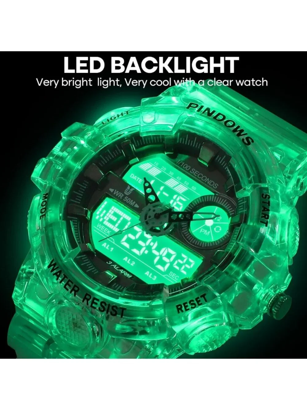 Men's White Analog Quartz Digital Sports LED Waterproof Countdown Wrist Watch